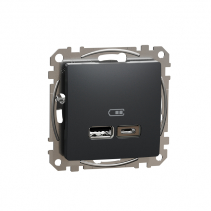 ŁADOWARKA USB TYP A + TYP C 2.4A/2,1A ZACISKI ŚRUBOWE CZARNY ANTRACYT SEDNA DESIGN - SCHNEIDER ELECTRIC - SDD114402