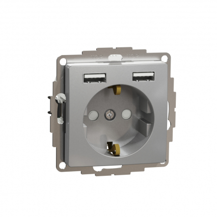 Sedna Design, Gniazdo schuko z USB A+A 2,4A, srebrne aluminium - SCHNEIDER ELECTRIC - SDD113052