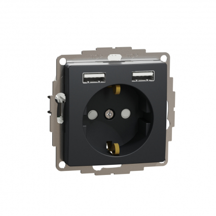 Sedna Design, Gniazdo schuko z USB A+A 2,4A, czarny antracyt - SCHNEIDER ELECTRIC - SDD114052