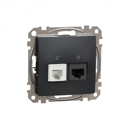 Sedna Design, Gniazdo komputerowo-telefoniczne (RJ45 kat.6 UTP + RJ11), czarny antracyt - SCHNEIDER ELECTRIC - SDD114468