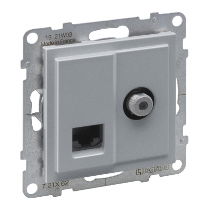 GNIAZDO TV TYP "F" 1.5 DB + RJ45 KAT 6 UTP ALUMINIUM SUNO - LEGRAND - 721362