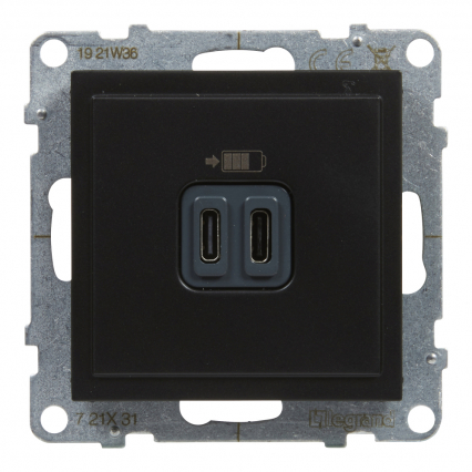 GNIAZDO ŁADOWARKA PODWÓJNA USB TYP C + C 3 A 5V CZARNY SUNO - LEGRAND - 721431