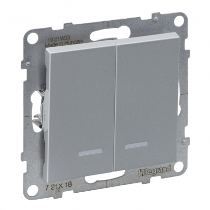 ŁĄCZNIK SCHODOWY PODWÓJNY Z PODŚWIETLENIEM - 10 AX - 250 V~ - ZACISKI AUTOMATYCZNE ALUMINIUM SUNO - LEGRAND - 721318