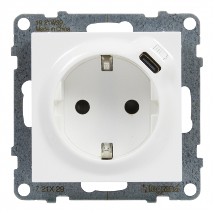 GNIAZDO SCHUKO 2P+Z - 16 A - 250 V~ - + USB TYP C - 1,5 A - 5 V BIAŁY SUNO - LEGRAND - 721129