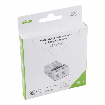 SZYBKOZŁĄCZKA 2X0,5-2,5MM2 COMPACT TRANSPARENTNA WAGO /1 BLISTER OPAKOWANIE = 40 SZT/ - WAGO - 2273-202/995-040