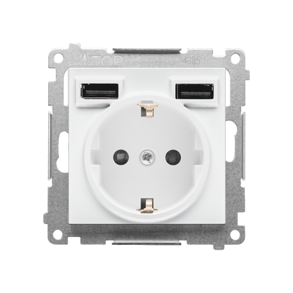 Gniazdo schuko ze zintegrowaną ładowarką 2xUSB A (moduł); Biały mat Simon 55 - KONTAKT SIMON - TGSZ1ZUSB2AA.01/111