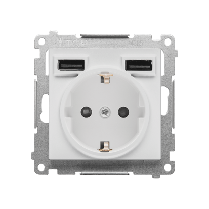 Gniazdo schuko ze zintegrowaną ładowarką 2xUSB A (moduł); Jasnoszary mat Simon 55 - KONTAKT SIMON - TGSZ1ZUSB2AA.01/114