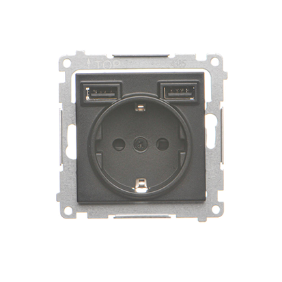 Gniazdo schuko ze zintegrowaną ładowarką 2xUSB A (moduł); Czarny mat Simon 55 - KONTAKT SIMON - TGSZ1ZUSB2AA.01/149