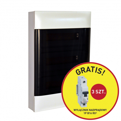 ROZDZIELNIA NAŚCIENNA 3X12 DRZWI PRZEŹROCZYSTE + 3 SZT RX3 1P B 16A PRACTIBOXS - LEGRAND - 135433P