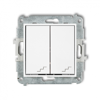 Mechanizm łącznika podwójnego schodowego podtynkowy IP 20 / IP 44, 10AX 250V~ MINI biały mat - KARLIK - 25MWP-33