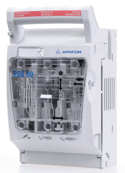ROZŁĄCZNIK IZOLACYJNY 160A 3 BIEGUNY KASETOWY DO WKŁADEK NOŻOWYCH WT-00 RBK-00 - APATOR - 63-823333-111