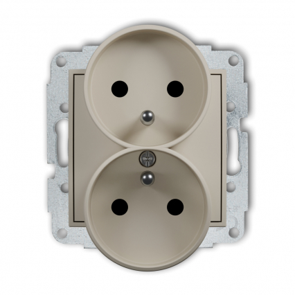 Mechanizm gniazda podwójnego do ramki z uziemieniem 2x(2P+Z) (przesłony torów prądowych) podtynkowy IP 20, 16A 250V~ MINI taupe - KARLIK - 60MGPR-2zp