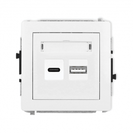 Mechanizm ładowarki USB podwójnej USB C + USB A, 20W max. podtynkowy IP 20, 100-240V ~, 50/60Hz DECO biały - KARLIK - DCUSB-8