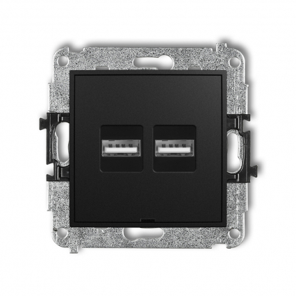 ŁADOWARKA PODWÓJNA 2xUSB A 15,5W MAX 5V, 3.1A IP 20, 100-240V ~, 50/60Hz CZARNY MAT MINI - KARLIK - 12MCUSBBO-6
