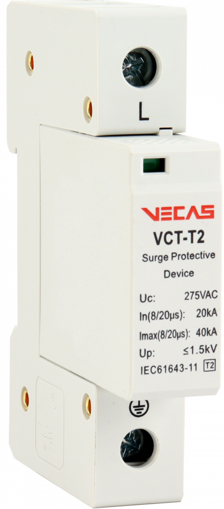 Ogranicznik przepięć T2 (C) C40 275V AC 20kA 1,5kV 1P - VECAS - VCS-VCT-T2-AC-C40-275-1P