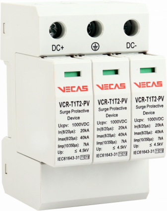 Ogranicznik przepięć PV T1T2 (B+C) 1000V DC 7kA 4,5kV 3P - KKLN - VCS-VCR-T1T2-PV-7-3P