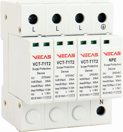 Ogranicznik przepięć T1T2 (B+C) 275V AC 12,5kA 1,5kV 3P+NPE - KKLN - VCS-VCT-T1T2-AC-12.5-3+NPE