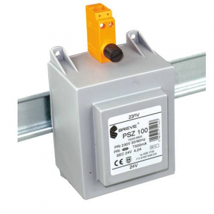 TRANSFORMATOR JEDNOFAZOWY IP30 NA SZYNĘ TH35 PSZ 200VA 230/ 24V Z ZABEZPIECZENIEM - BREVE - 16024-9951