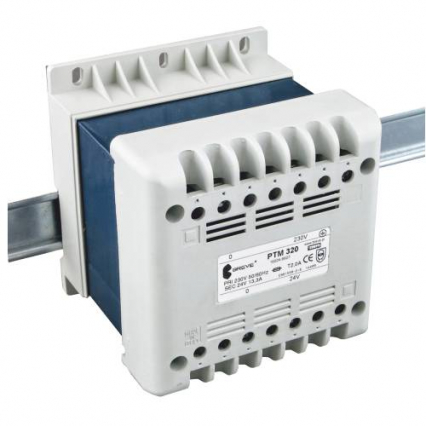 TRANSFORMATOR JEDNOFAZOWY IP21 NA SZYNĘ TH-41 PTM 320VA 230/ 24V - BREVE - 16024-9927