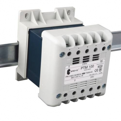 TRANSFORMATOR JEDNOFAZOWY IP21 NA SZYNĘ TH-37 PTM 120VA 230/ 24V - BREVE - 16024-9929