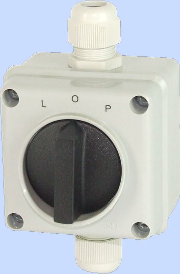 ŁĄCZNIK KRZYWKOWY W OBUDOWIE 12A 1 BIEGUN ŁUK E12-43 ZMIANA KIERUNKU OBROTÓW L-0-P IP65 - ELEKTROMET DZIERŻONIÓW - 921243
