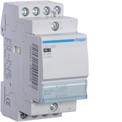 STYCZNIK MODUŁOWY 25A AC1 4 BIEGUNY 4NO STEROWANIE 24V AC ESD - HAGER - ESD425