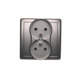 Gniazdo wtyczkowe z uziemieniem podwójne, monoblok, 16A, 250V~, zaciski śrubowe; stal inox  *Kompletne - nie do ramek - KONTAKT SIMON - BMGZ2/21