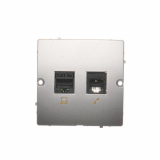 Gniazdo komputerowe RJ45 kat.5e + telefoniczne RJ11 (moduł). Montaż gniazda na wkręty do puszki; srebrny mat - KONTAKT SIMON - BMF5T.02/43
