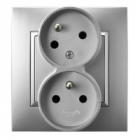 GNIAZDO PODWÓJNE Z UZIEMIENIEM Z FUNKCJĄ NIEZAMIENNOŚCI FAZ SREBRO ARIA. - OSPEL - GP-2UC/18