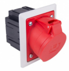 GNIAZDO TABLICOWE Z PUSZKĄ I RAMKA 16A 5P 400V 80X97MM CZERWONY KOŁNIERZ JASNO SZARY TWIST - PCE - 415-6pkr