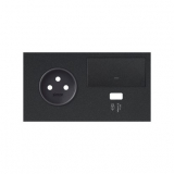 Panel 2-krotny: 1 gniazdo + 1 klawisz + 1 ładowarka USB (lewa strona); czarny mat - KONTAKT SIMON - 10020225-238