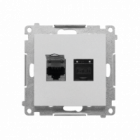 Gniazdo komputerowe podwójne RJ45 kategoria 6, z przesłoną przeciwkurzową (moduł); Aluminium mat Simon 55 - KONTAKT SIMON - T62.01/143