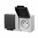 GNIAZDO PODWÓJNE Z UZIEMIENIEM 2x2P+Z POZIOM NATYNKOWE IP55 SZARY 2K AQUANT - ELEKTRO-PLAST NASIELSK - 5042-10