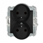 Mechanizm gniazda podwójnego do ramki z uziemieniem 2x(2P+Z) (przesłony torów prądowych) podtynkowy IP 20, 16A 250V~ ICON czarny mat - KARLIK - 12IGPR-2zp