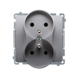 Gniazdo wtyczkowe podwójne z uziemieniem (moduł), z przesłonami torów prądowych, ?16A, 250V~, zaciski śrubowe; stal inox - KONTAKT SIMON - BMGZ2MZ.01/21
