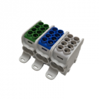 Blok dystrybucyjny - rozdzielczy HLAK 25 3P szary, niebieski, zielony 2xAl/Cu 25mm2+16mm2 1000VAC/1500VDC  - MOREK - MAG3251ABG