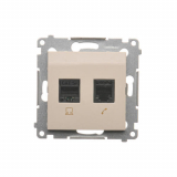 Gniazdo komputerowe RJ45 kategoria 5e + telefoniczne RJ12 (moduł); kremowy - KONTAKT SIMON - D5T.01/41