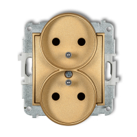 Mechanizm gniazda podwójnego do ramki z uziemieniem 2x(2P+Z) (przesłony torów prądowych) podtynkowy IP 20, 16A 250V~ MINI złoty - KARLIK - 29MGPR-2zp